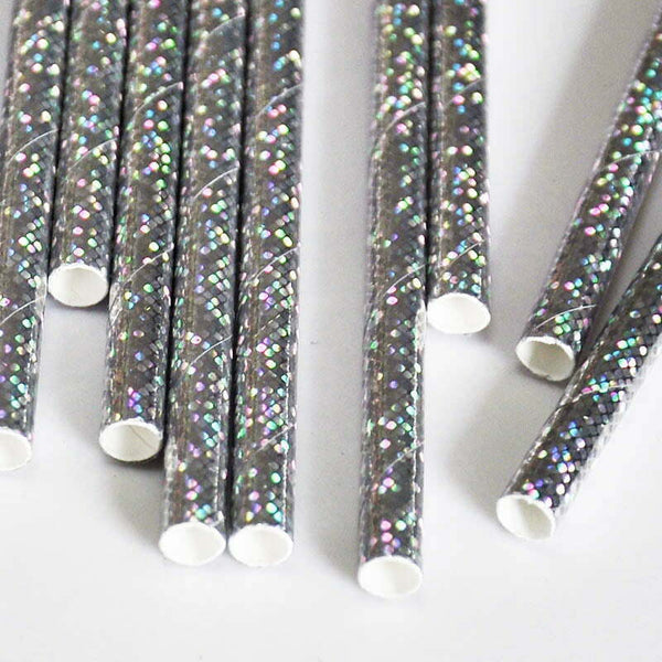 IRIDESCENT SILVER 20 PAPER STRAWS